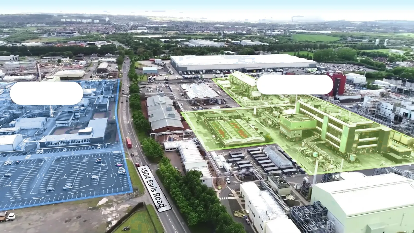 Aerial view of the North Site and South Site at Earls Gate
